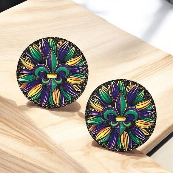Mardi Gras Fleur-de-Lis Car Coasters Set of 2 - Picture 4 of 4